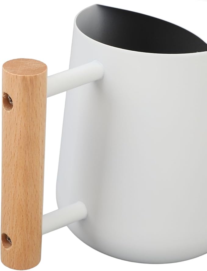 Wood Handle Long Spout Watering Can Stainless Steel Plant Watering Pot Garden Green Plant Flower Watering Kettle for Indoor Outdoor Plants Garden Flower (White)