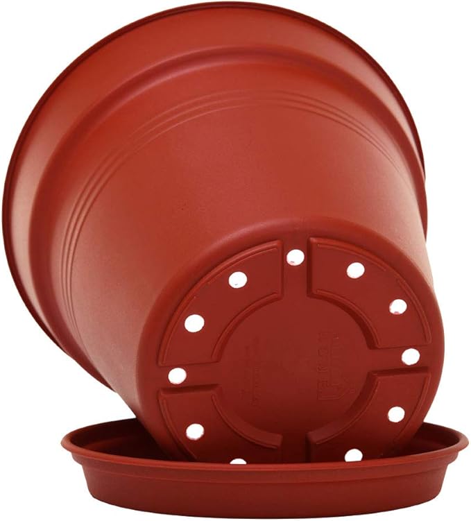 Mintra Home Garden Pots 4pk - Flowers, Herbs, Plants, Indoor, Outdoor, Colorful, Wholesale, Bulk (Burgundy, 15cm Diameter (5.9in))