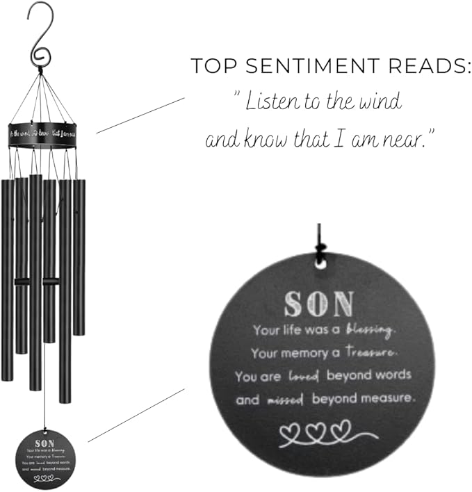 Memorial Wind Chimes for Loss of Loved One Prime, Outdoor Memory Chimes Mom, Dad, Husband, Father, Personalized Bereavement Windchimes, Sympathy Remembrance Chime, Windchime Gift (Son Memorial)