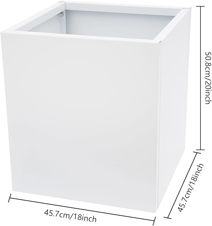 Metallic Heavy Planter Box, Large Metal Planter with Removable Insert Shelf for Outdoor/Indoor, Tall Trees, Plants, Flowers, Easy Assembly (White, 18 * 18 * 20inch)