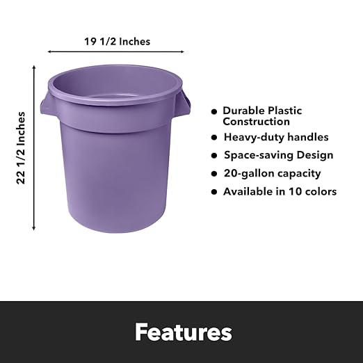 Feed and Seed Storage Container, 20 Gallon Purple Round Commercial Trash Can/Ingredient Bin, Food Storage Plastic Bin, Use in Agricultural, Gardening, or Household