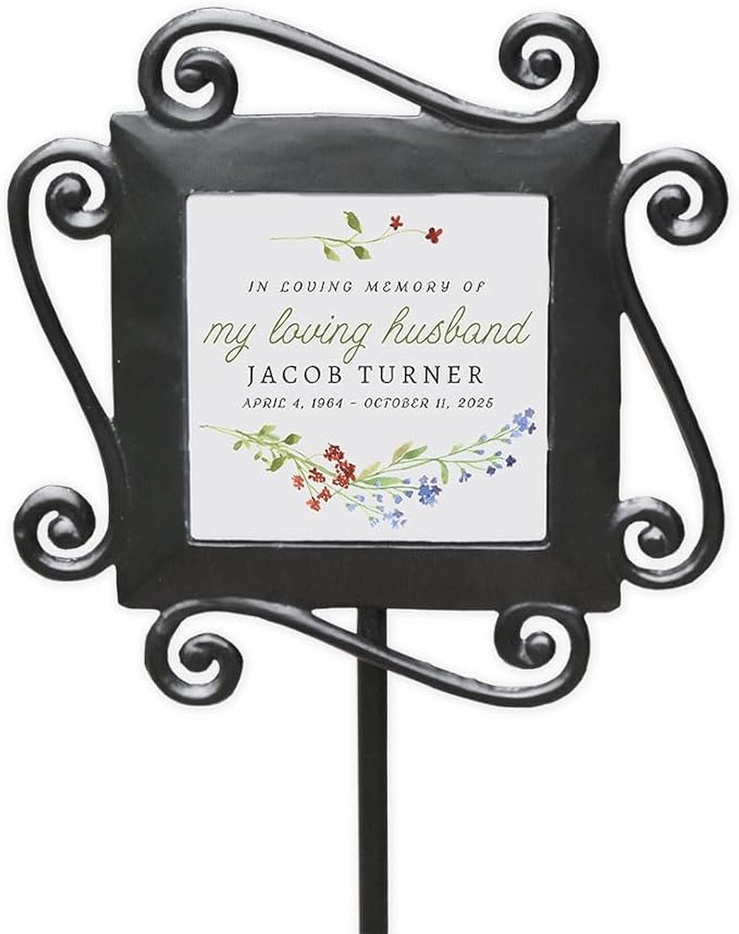 Personalized Loving Husband Memorial Garden Stake with Floral Accents