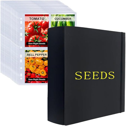 Extra Large Seed Storage Organizer Binder with 200 Clear Pockets(50 Pack Sheet Sleeves), 3 Ring Seed Packet Organizer, D-Ring Garden Seed Holder Book for Seed Envelopes, Plant Saver Flower Keeper