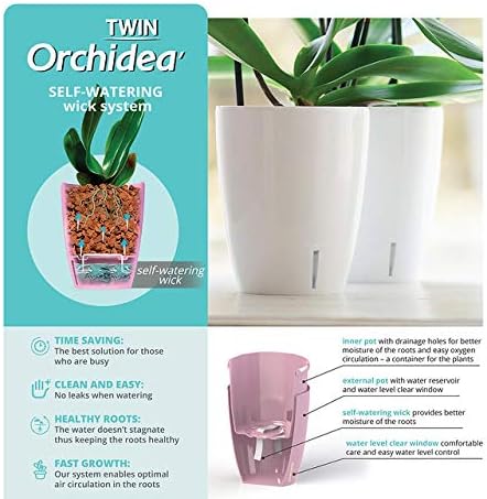 Santino 4.9 Inch ORCHIDEA Self Watering Pots for Orchids in Blue (Set of 3) - Decorative Wicking Planter with w/Great Aerification, Drainage and Water Level Indicator