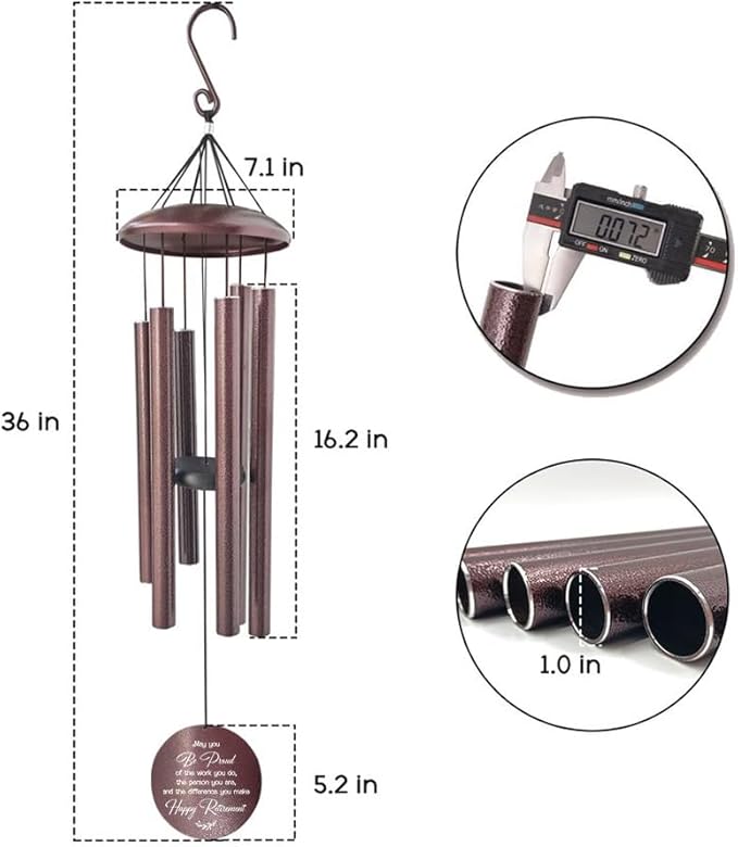 Personalized Wind Chimes, 2025 Retirement Gifts, Congratulate Retirement Gifts for Mom/Dad, Green Life Tree Metal Retirement Wind Chimes for Woman/Man Outdoor 36inch (Produced in USA)