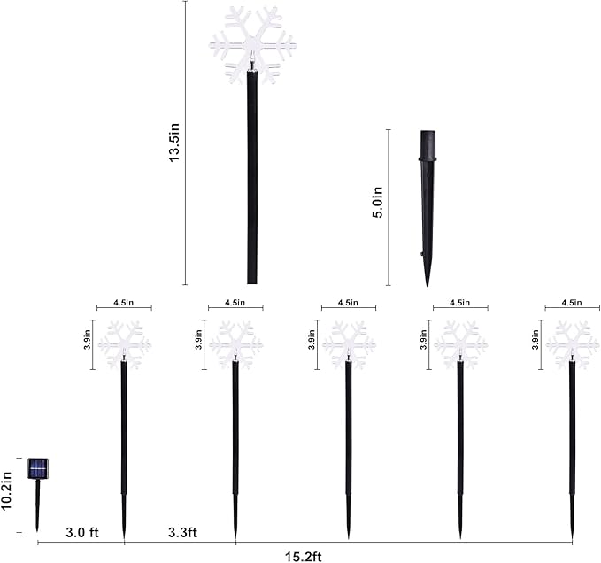 BRIGHTDECK Snowflake Solar Christmas Decorations Outdoor, 5 Pack LED Pathway Lights, Waterproof Snowflake Pathway Lights, Stake Lights for Christmas Garden Decor (5Pcs Cold White)