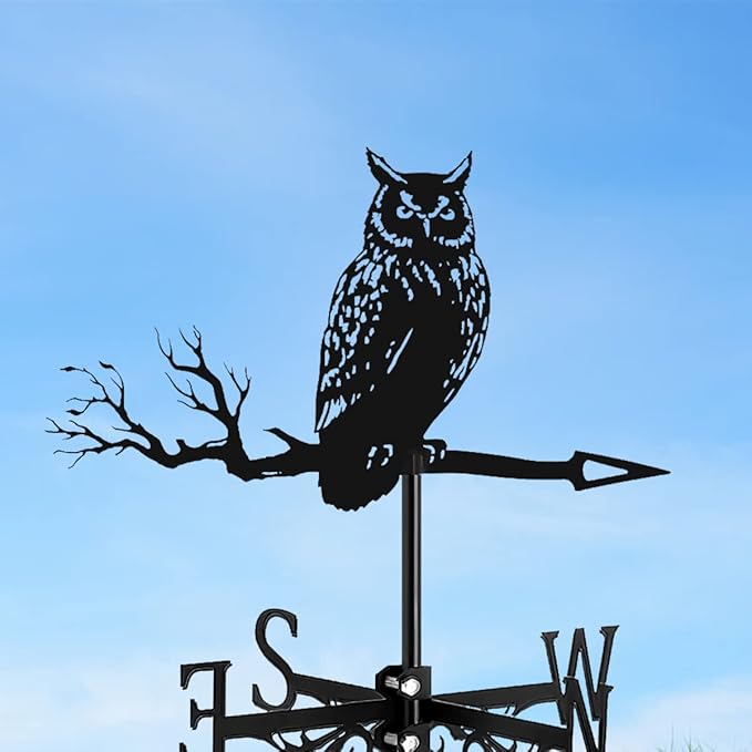 Metal Rooster Shape Weathervane, Roof Mount Weather Chicken Wind Vane Direction Indicator,Outdoor Scene Garden Chicken Weather Vane Ornament for for Shed Farmhouse Yard Patio Decor (Owl)
