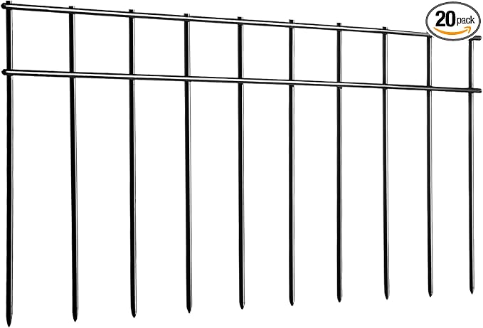 Adavin Small/Medium Animal Barrier Fence 20 Pack 20 in(L) X 10 in(H) Underground Decorative Garden Fencing, Dog Rabbits Fences Black Metal Fence Panel Ground Stakes for Outdoor Patio. Total 33.5 Ft