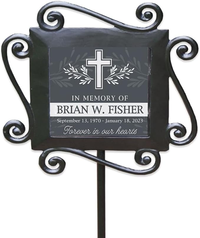 GiftsForYouNow Personalized Memorial Garden Stake Featuring Cross with Leaves Design, 28 x 8.5 Inches, Cemetery Grave Marker, Memorial Gift, Memorial Plaque
