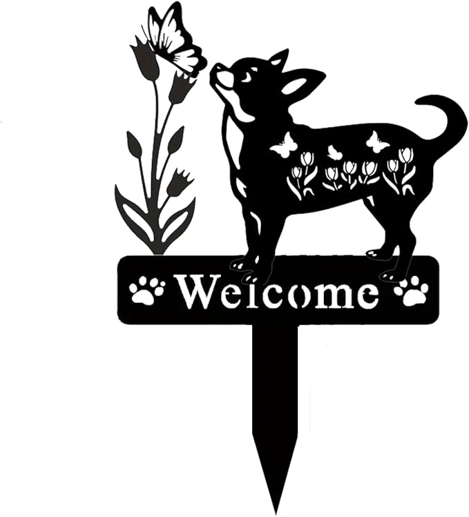 Dog Metal Decorative Garden Stakes Dog Gifts for Women Men Mom Birthday Black Silhouette Statues for Outside Garden Decor Yard Art Patio Lawn Ornaments Outdoor Decor 13.78 * 11.81inc