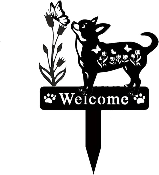 Dog Metal Decorative Garden Stakes Dog Gifts for Women Men Mom Birthday Black Silhouette Statues for Outside Garden Decor Yard Art Patio Lawn Ornaments Outdoor Decor 13.78 * 11.81inc