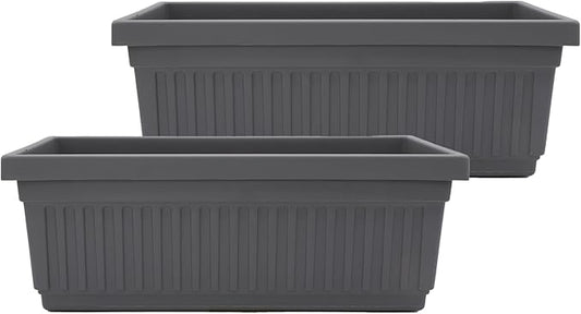 The HC Companies 30 Inch Venetian Window Planter Box with Drainage Plug, Lightweight UV-Resistant Plastic Outdoor Planters, 2-Pack Flower Box for Garden & Home Decor, Warm Gray