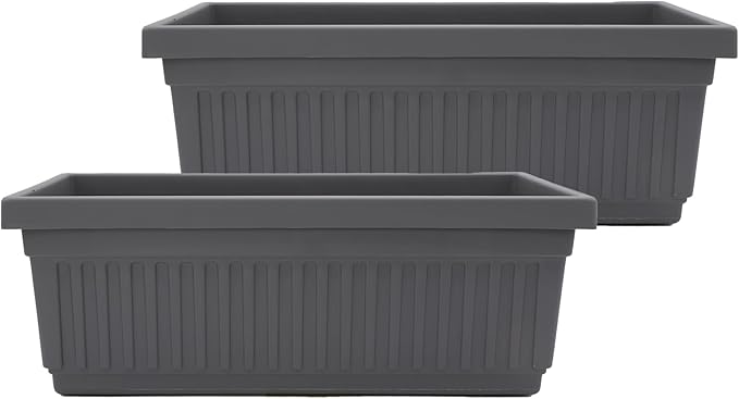 The HC Companies 24 Inch Venetian Window Planter Box with Drainage Plug, Lightweight UV-Resistant Plastic Outdoor Planters, 2-Pack Flower Box for Garden & Home Decor, Warm Gray
