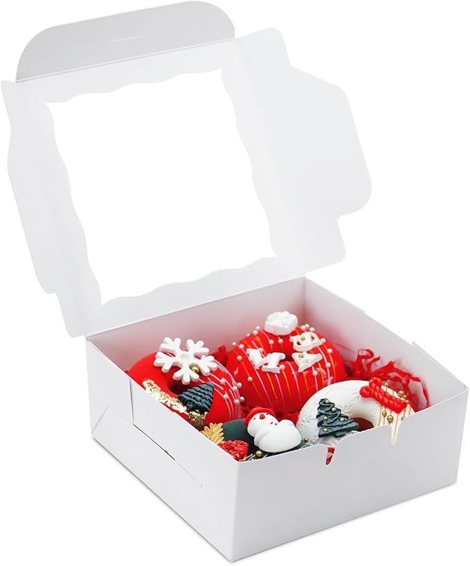 20pcs Cookie Boxes 6x6x2.5 Inch Bakery Boxes with window Chocolate Covered Strawberries Box Treat Box for Mini Cake Macaroon Dessert Pastry Muffins