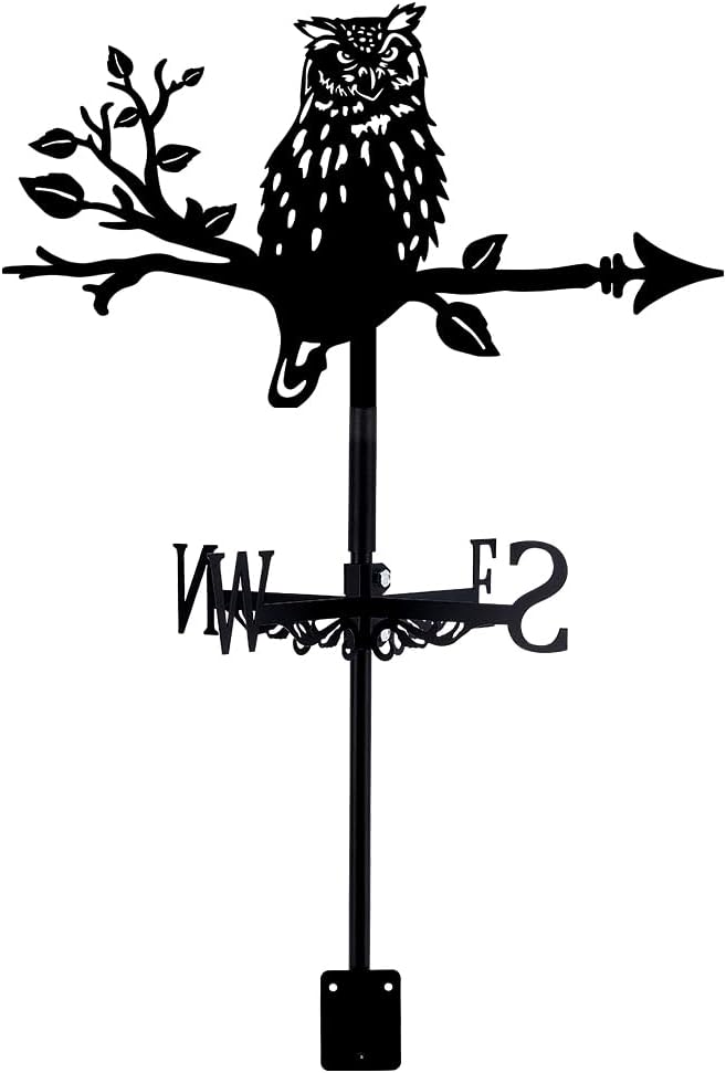 SUPERDANT Owl Weathervane Wrought Iron Wind Vane Owl on Branch Animal Metal Weather Vane Roof Garden Direction Sign Weathercock Outdoor Farmhouse Decoration Garden Wind Measuring Tool