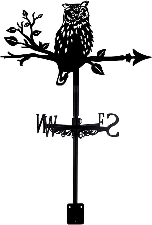 SUPERDANT Owl Weathervane Wrought Iron Wind Vane Owl on Branch Animal Metal Weather Vane Roof Garden Direction Sign Weathercock Outdoor Farmhouse Decoration Garden Wind Measuring Tool