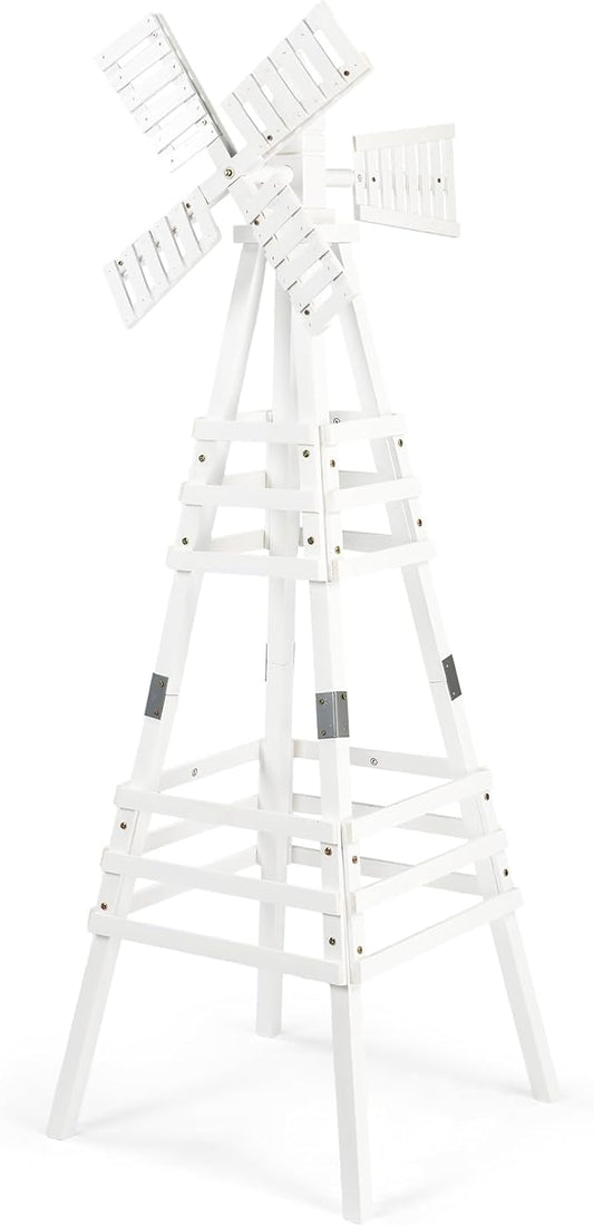 Wooden Windmill, Weather-Proof Wind Spinner, Outdoor Wind Mill for Garden Lawn Patio Decoration (White, Medium)