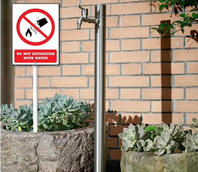 Do Not Extinguish With Water Yard Sign with 11.6Inch Metal Stake, 8" x 12", Rustproof Aluminum Sign Garden Sign Lawn Art, Set of 1