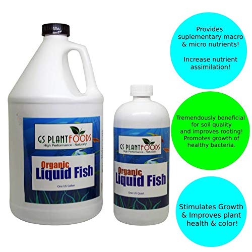 GS Plant Foods Organic Liquid Fish Fertilizer - Natures Growth Boost, OMRI-Certified, Hydrolyzed, Fish-Based, Organic Gardening Solution, 1 Quart
