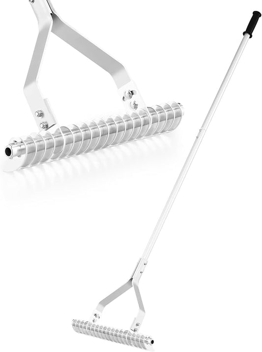 70" Thatch Rake, Lawn Thatching Rake with 20" Wide Adjustable Head, Double Sided Design, 19 Curved Tines & Non-slip Handle, Garden Landscaping Tool Lawn Dethatcher for Yard, Garden & Beach