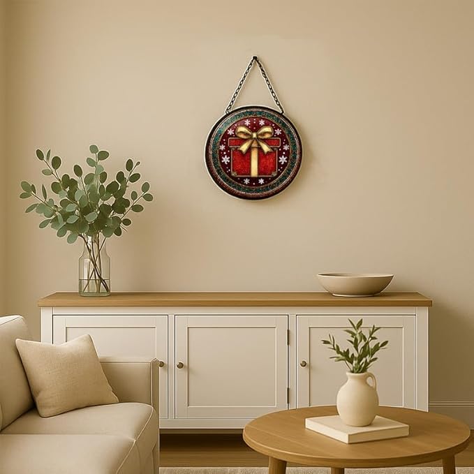 Stained Glass Window Hanging – 11.8 in Panel with Chain， Bathroom Front Door Living Room Garden Decor， Holiday Present for Mom Wife Lovers