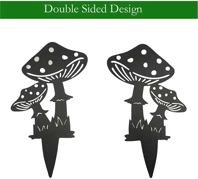 Decorative Mushroom Garden Stakes Black Garden Fairy Tale Mushroom Garden Stakes Metal Silhouette Art, Set of 3 (3, Matte Black)