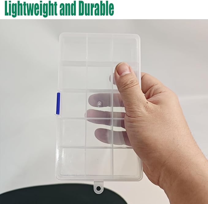 4 Pcs 15 Grids Clear Organizer Box Plastic Storage Container with Fixed Dividers Blue Buckle for Electronics Jewelry Beads Art DIY Crafts Fishing Small Parts