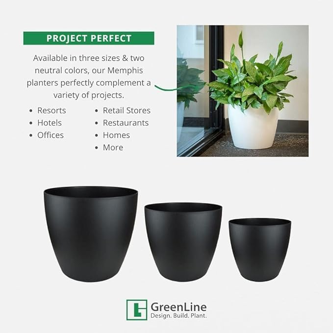 Memphis 18" Round Indoor Floor Planter Pot – Lightweight & Durable Plastic, Modern Design, Made in USA, Recyclable Large Plant Container for Home & Office Décor (Espresso Meta