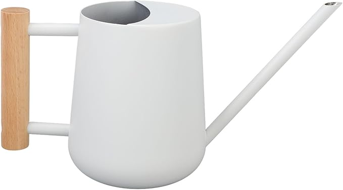 Wood Handle Long Spout Watering Can Stainless Steel Plant Watering Pot Garden Green Plant Flower Watering Kettle for Indoor Outdoor Plants Garden Flower (White)