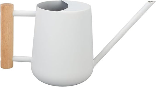 Wood Handle Long Spout Watering Can Stainless Steel Plant Watering Pot Garden Green Plant Flower Watering Kettle for Indoor Outdoor Plants Garden Flower (White)