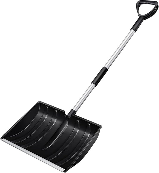 Large Portable Snow Shovel for Driveway, Sidewalk, Decks: Snowshovel 52-Inch Extended Lightweight Snow Shovel for Snow Removal with Ergonomic D-Grip Handle and Aluminum Blade for Car, Camping Black