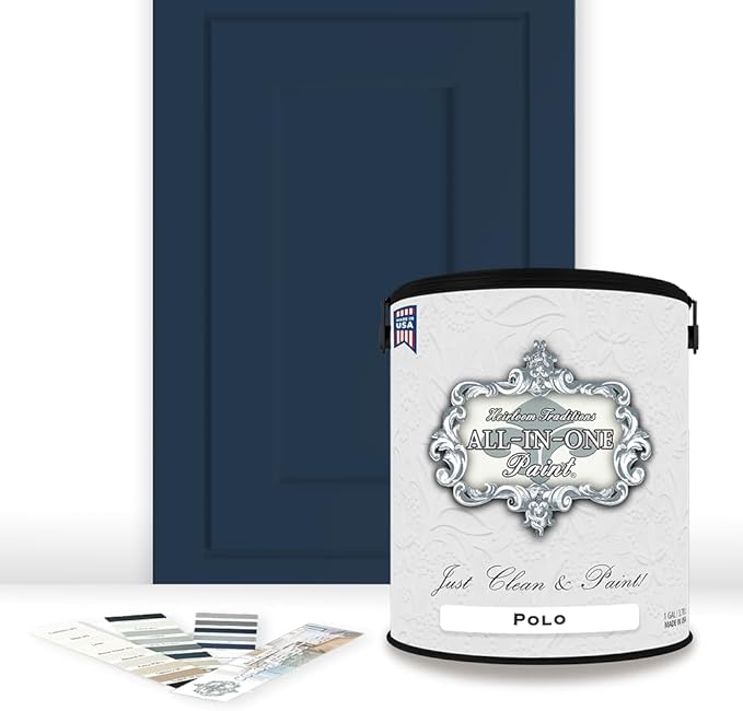 ALL-IN-ONE Paint, Durable cabinet and furniture paint. Built in primer and top coat, no sanding needed. Includes our 30 featured color card - Polo (dark navy), Gallon
