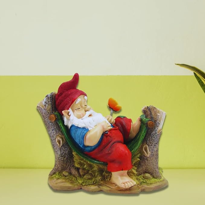 Comfy Hour Seed Soil and Yard Collection Resin Garden Gnome Sleeping On Stump Dwarf Figurine, Outdoor Decor
