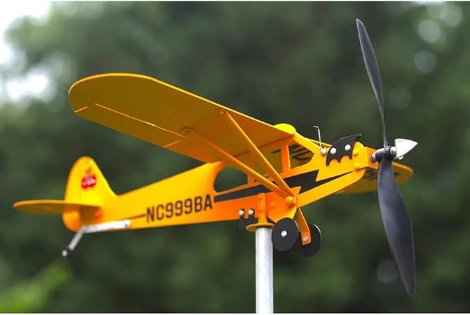 2023 New Piper J3 Cub Airplane Weathervane - Gifts for Flight Lovers, Airplane Weathervane Decoration, Handmade Weathervane Windmill, Easy to Install in The Garden, Patio, Roof Decoration (7.8×7in)