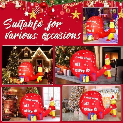 8FT Christmas Inflatable Outdoor Decorations Grinch Inflatable with Giant Gift Sack, LED Blow Up Christmas Yard Decor Outdoor Holiday Stealing Gifts Decoration for Lawn, Garden & Porch