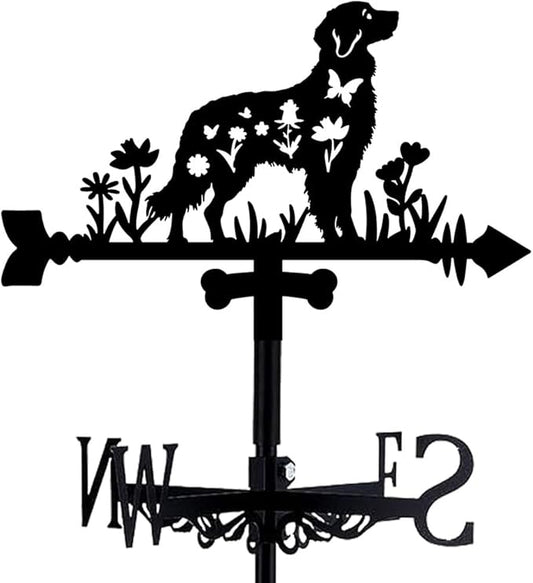 Dog Weathervane Metal Wind Vane Animal Flowers Garden Art Decoration Direction Sign Indicator Stake Mount Ornament for Patio Lawn Farmhouse Yard Roof Outdoor