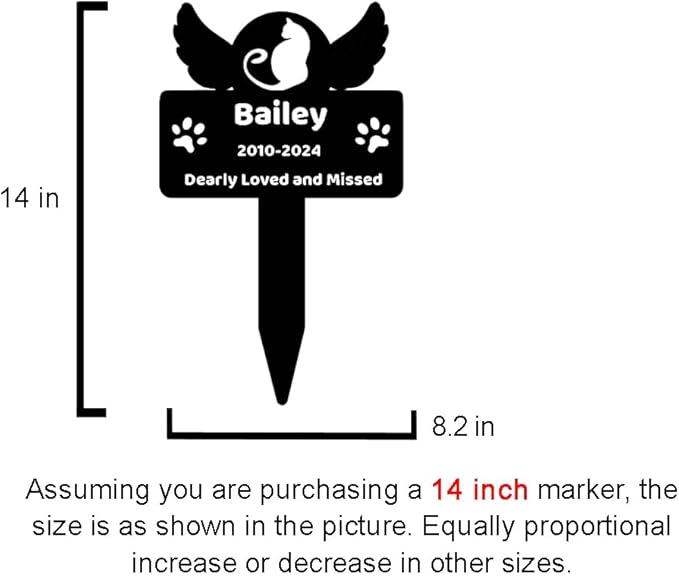 Custom Memorial Grave Marker, Personalized Cat Memorial Stake with Wings, Outdoor Metal Cat Burial Stake Garden Decor, Cat Memorial Cross Memorial Gifts for Loss of Cat