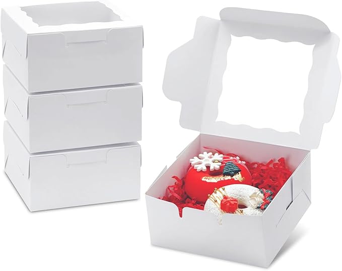 20 Pack 5x5x2.5 Inch Bakery Boxes Cookie Boxes with window Treat Box Chocolate Covered Strawberries Box for Macaroon Dessert Cupcake Pastry Muffins