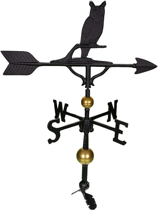 Montague Metal Products 32-Inch Deluxe Weathervane with Satin Black Owl Ornament