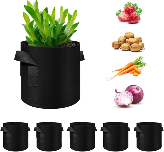 5 Pack 20 Gallon Grow Bags, Heavy Duty Thickened Nonwoven Fabric Pots with Handles, Planter Grow Bags for Vegetables/Flower/Plant/Fruits, Black