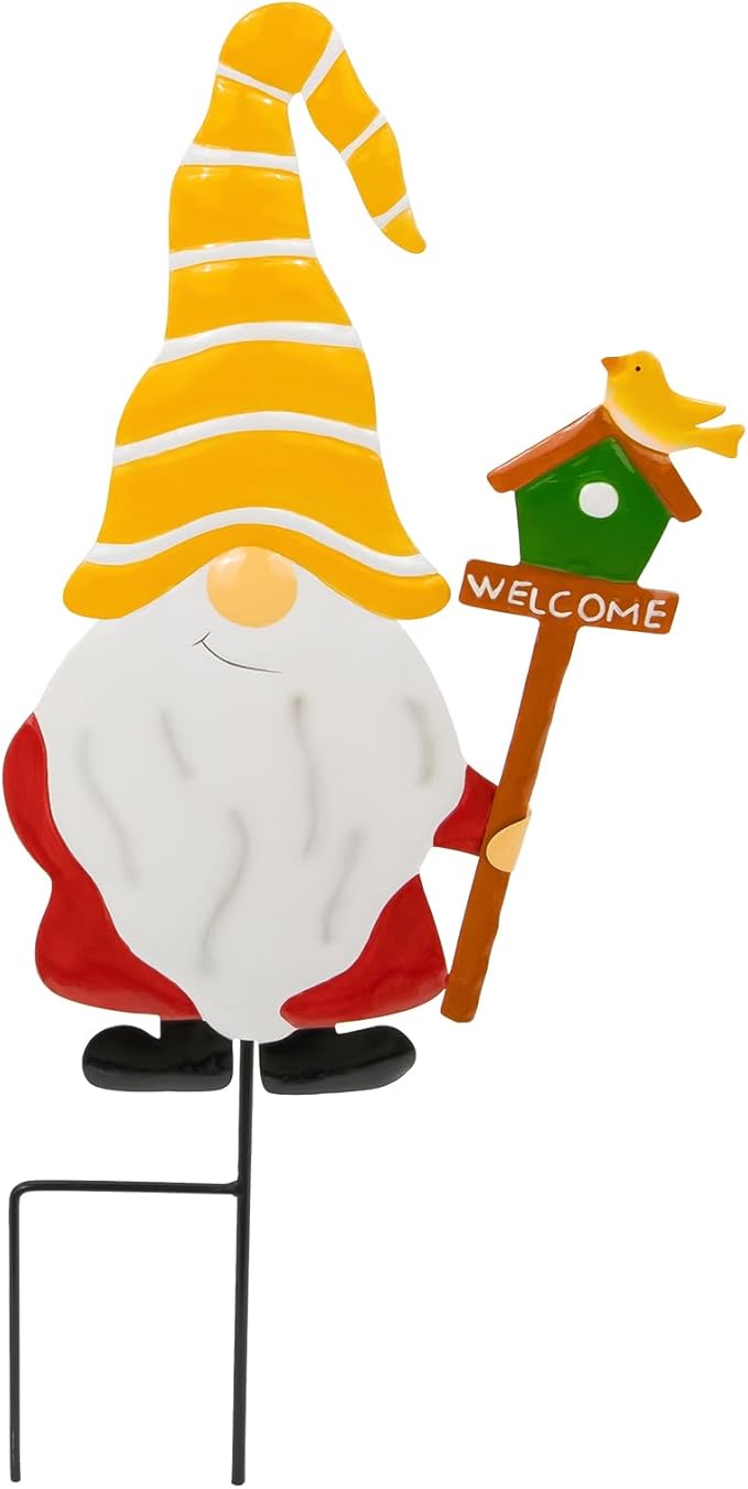 Metal Christmas Yard Signs Decor for Rust Prevention, Christmas Yard Stakes with Gnomes for Outside Garden Yard Lawn Porch Holiday Party(Yellow)