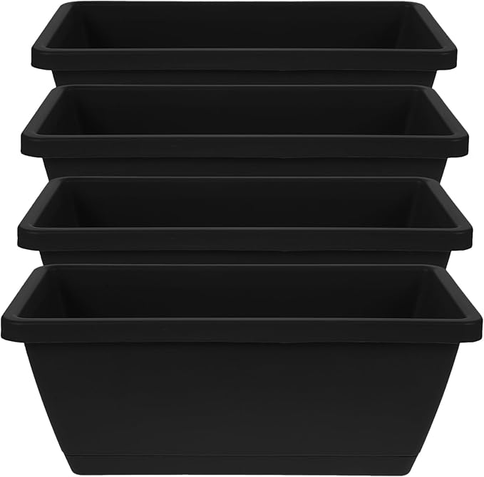 Alipis 4Pcs Window Box Planter - Plastic Vegetable Flower Planters Boxes 14 Inches Rectangular Flower Pots for Indoor Outdoor Garden, Patio, Home Decor Black