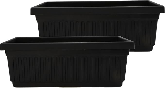 The HC Companies 30 Inch Venetian Window Planter Box with Drainage Plug, Lightweight UV-Resistant Plastic Outdoor Planters, 2-Pack Flower Box for Garden & Home Decor, Black