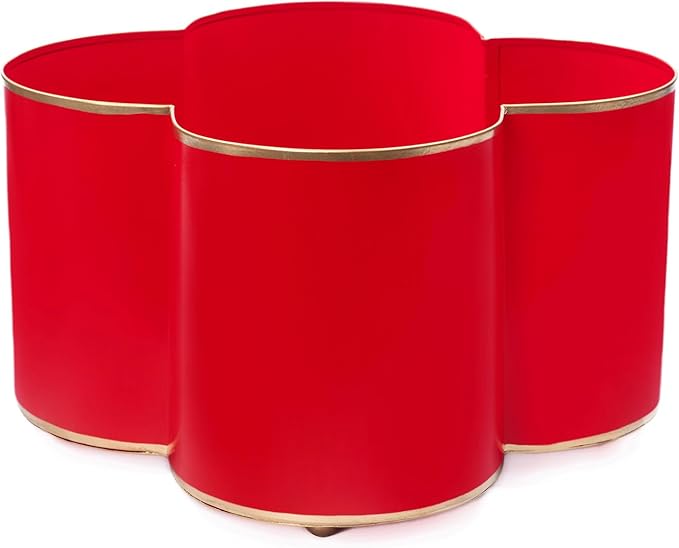 Jaye's Studio Mattie Quatrefoil Planter with Gold Trim, Metal Cachepot Planter, Decorative Flower Pots, Indoor Plant Pots for Living Room, Bedroom, Kitchen, Office, Clover Decor (Red, 5x8)