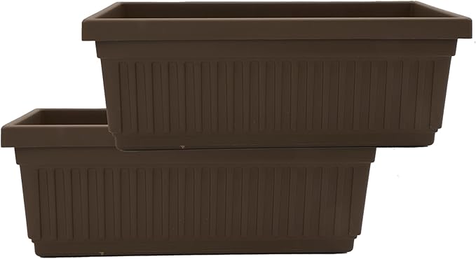 The HC Companies 30 Inch Venetian Window Planter Box with Drainage Plug, Lightweight UV-Resistant Plastic Outdoor Planters, 2-Pack Flower Box for Garden & Home Decor, Chocolate