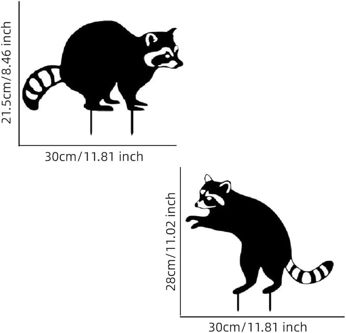 2 Pack Raccoon Metal Garden Stakes for Outdoor Decor – Cute Animal Yard Art for Garden, Lawn, or Pathway – Weather-Resistant Black Silhouette Statues, Unique Gift for Nature & Wildlife Lovers