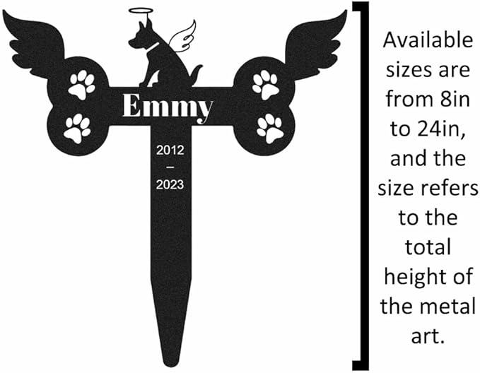 Custom Dog Memorial Garden Stake - Personalized Dog Remembrance Sign with Wings & Paws