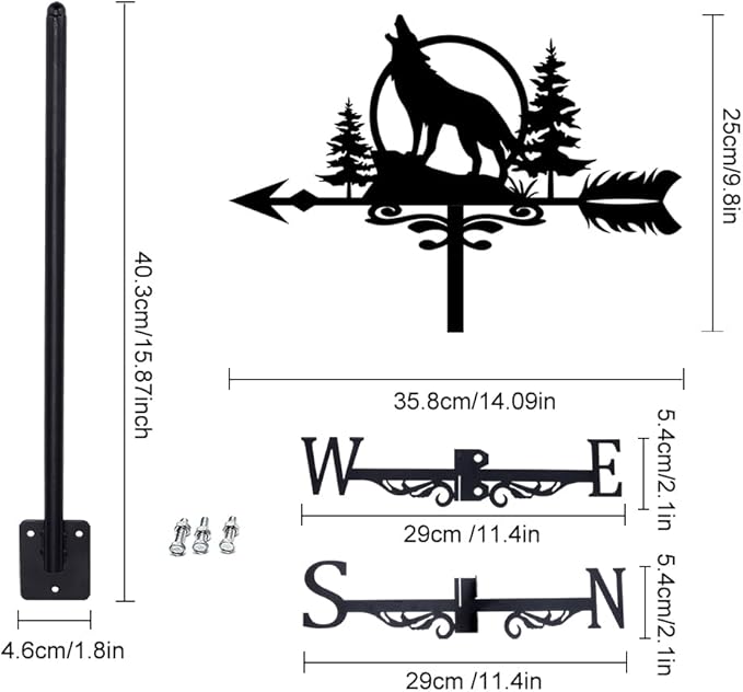 SUPERDANT Wolf Weather Vane Animals Wind Vanes for Yard Metal Weathervane Roof Mount for Gardens Outside Black Weathervanes Farmhouse Farm Barn Sheds Patio Decorations Gift