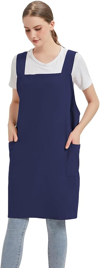 Cotton Linen Apron Cross Back Baking Cooking Gardening Apron for Women with Pockets Pinafore Dress