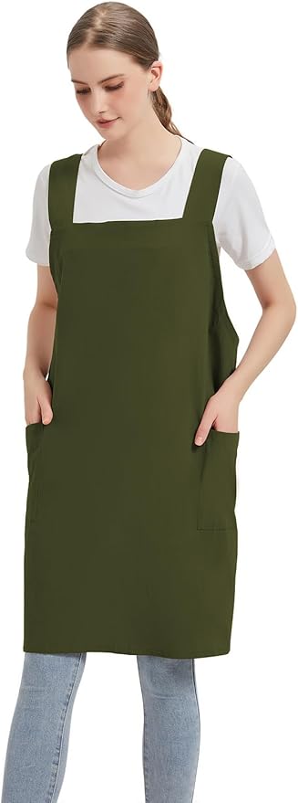 Cotton Linen Apron Cross Back Baking Cooking Gardening Apron for Women with Pockets Pinafore Dress